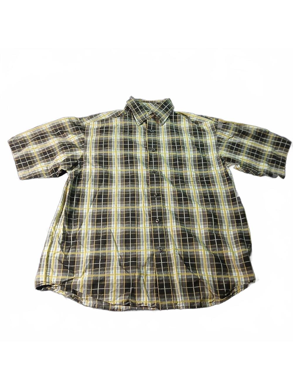 Sean John Streetwear Plaid Button Up Shirt Yellow Gray Cotton Size L